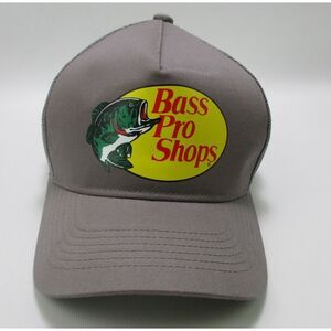 Bass Pro Shops Logo Gray Mesh Fishing Hunting Snapback Trucker Hat Cap‎